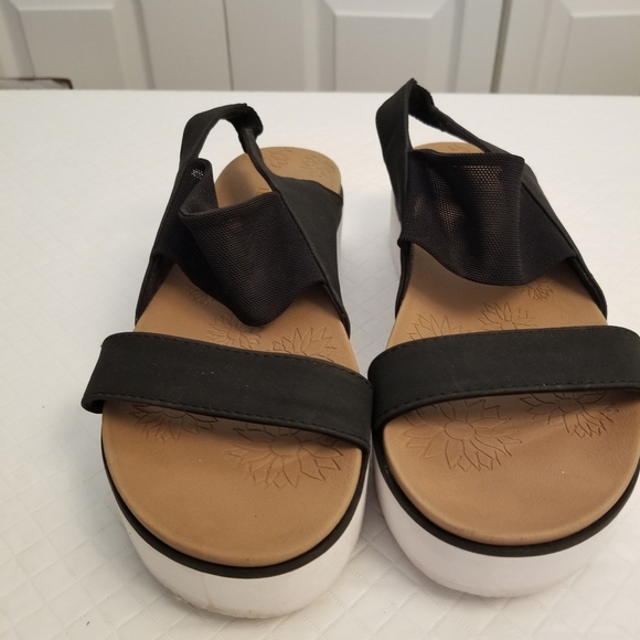 Skechers Luxefoam Sandals Low Platform Womens 8 Black - Picture 1 of 6